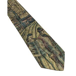 Vintage Incognito Silk Neck Tie Made in Italy City Street Scene Blue Classic